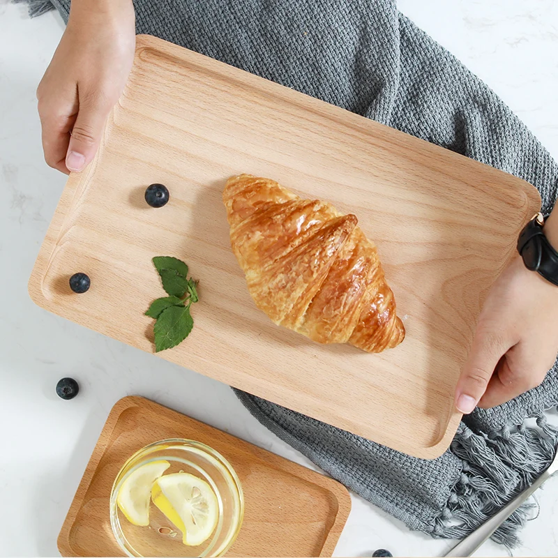 Буковая древесина лоток в Западном подносы для сервировки еды прямоугольной Чай