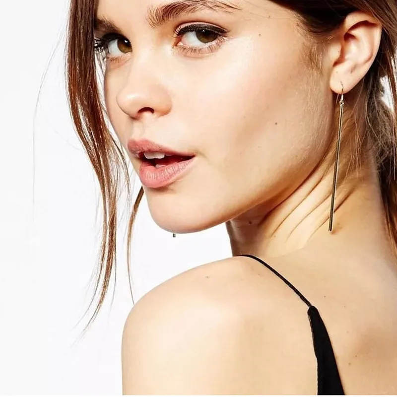 

Abayabay Long Earring Women Stud Earrings Simple Tassel Girls Yellow Gold Color Trendy Cute Lovers Simple Kolczyki Pendientes