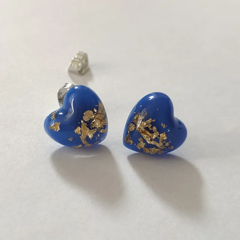 Простота Темно синие любящее сердце камень серьги гвоздики в богемном стиле