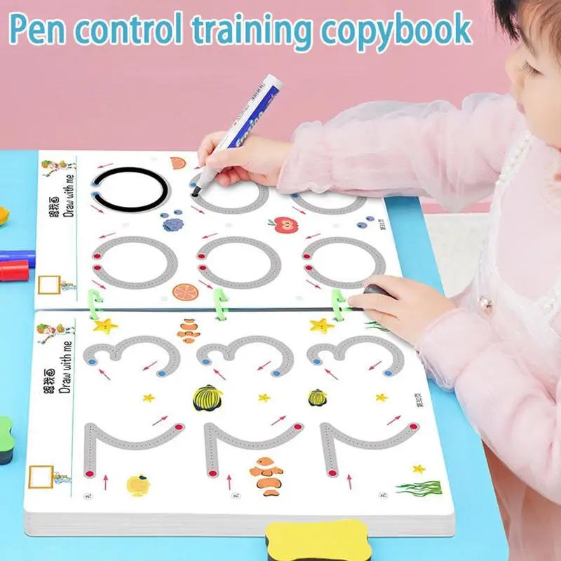 Libro de trabajo de trazado m&aacute;gico para ni&ntilde;os, cuaderno de caligraf&iacute;a reutilizable, libro de dibujo para pr&aacute;ctica, actividades de aprendizaje para ni&ntilde;os peque&ntilde;os, Juguetes-0