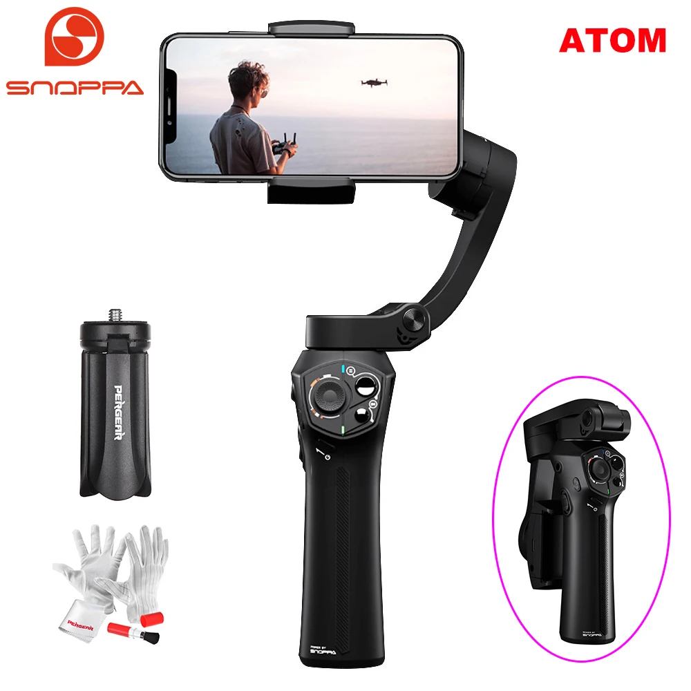 Snoppa Atom 3-Axis Складной Карманный ручной шарнирный стабилизатор для камеры для iPhone XS X 8Plus смартфон GoPro и Беспроводной зарядки