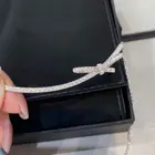 Изысканные роскошные женские 925 серебряное ожерелье с элегантным бантом полный улыбка циркон ожерелье из циркона квадратной Свитер Цепочка Женское Ожерелье