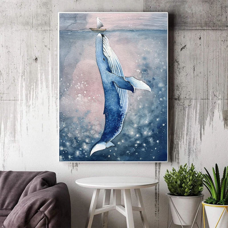 

Nordic Style Whale Sea Animal Poster Art Canvas Painting and Prints Living Room Home Decoration