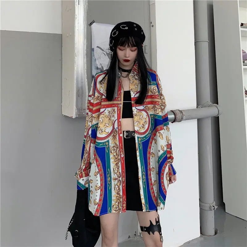 

Deeptown Vintage Women Shirts Autumn 2020 Fashion Hip Hop Button Up Shirt Harajuku Oversized Long Sleeve Tops Streetwear Blouse