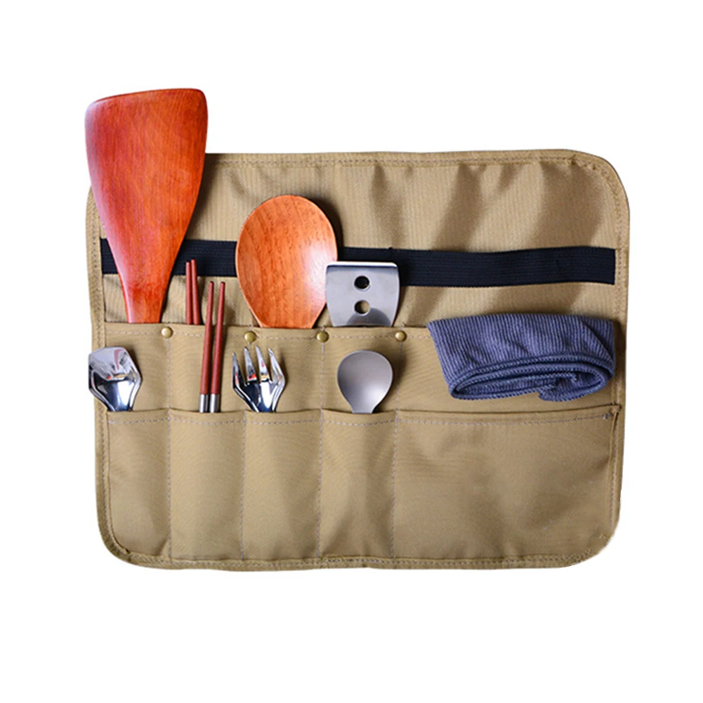 

900D Oxford Cloth Portable Outdoor Camping Picnic Tableware Storage Bag Hangable Cutlery Organizer Camping Bag