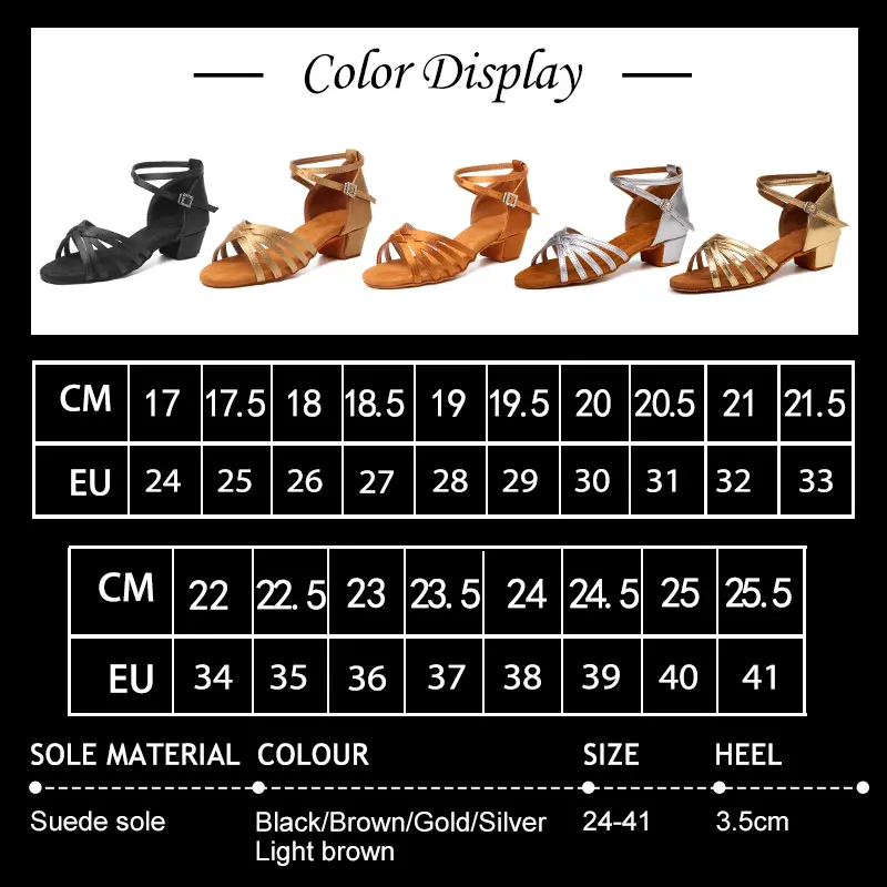 SWDZM Children Latin Dance Shoes Women Girl Ballroom Ladies Dance Shoes Children/child/kids Soft Bottom Low Heel Salsa Sandals