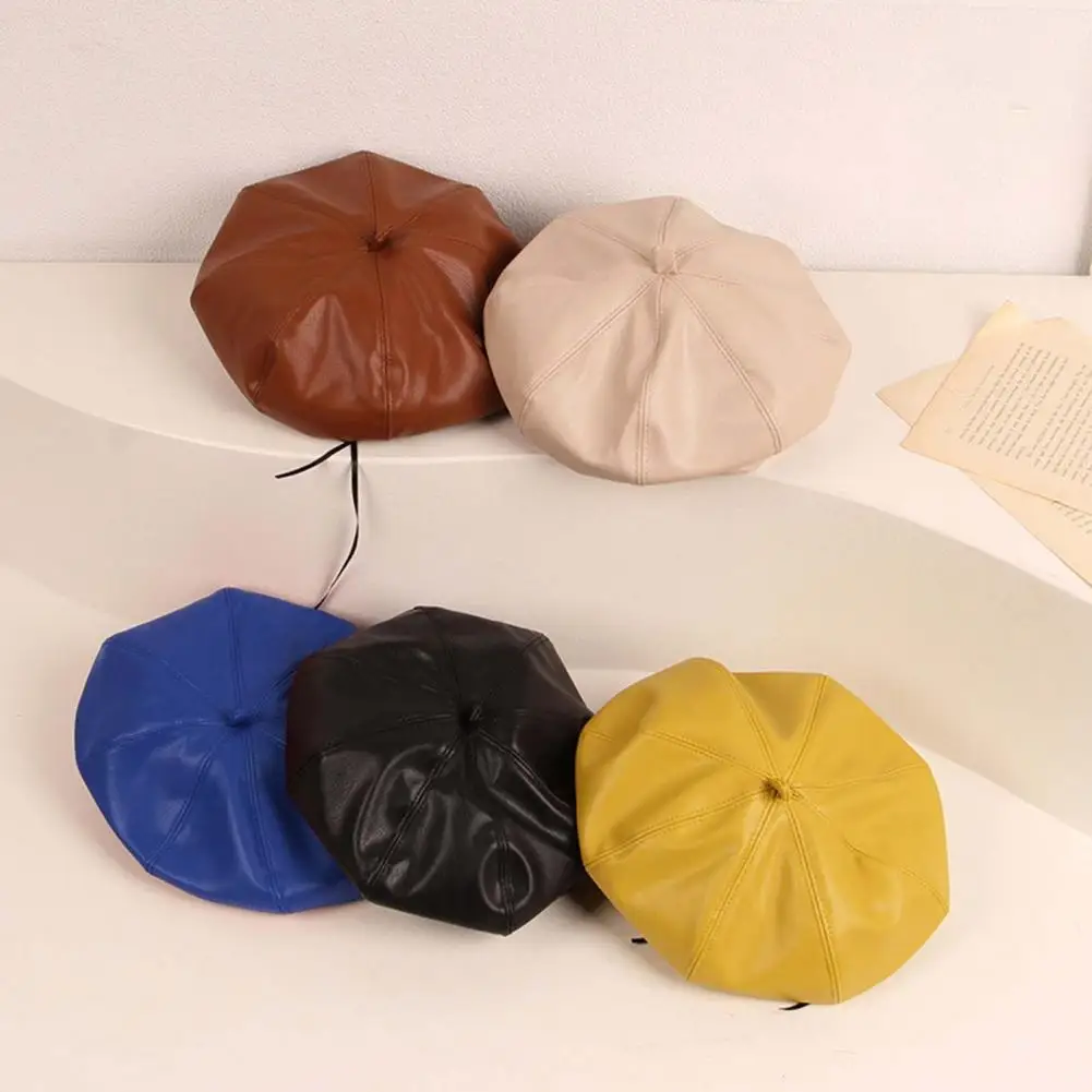 

Accessory Simple Vintage Faux Leather Beanie Cap Children Hat Lightweight for Festival