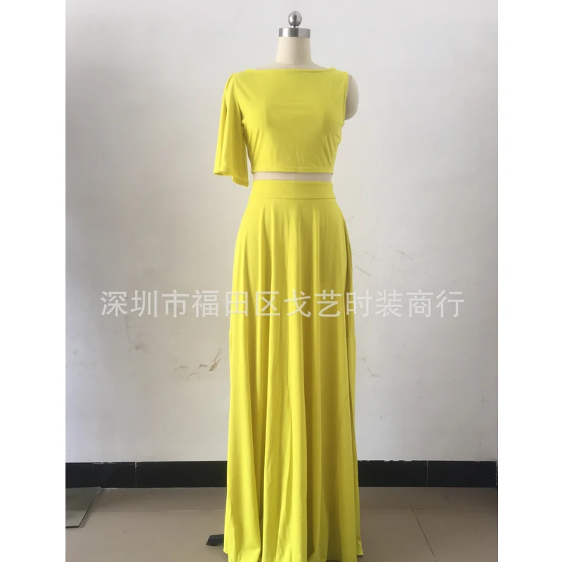 Модный желтый костюм из двух предметов летняя женская короткая футболка с одним