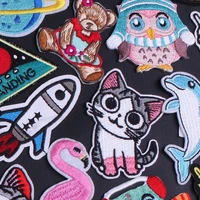 cartoon space planet triangle patches for childrens clothing iron on patches on clothes cute bear cat embroidered patch sticker