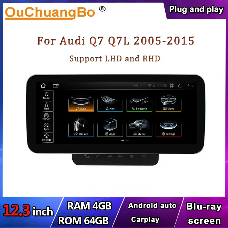 

Ouchuangbo аудио плеер с GPS стерео радио для 12,3 дюймов Audi Q7 Q7L 2005-2015 с Blu-ray 8 core android 10 4 Гб + 64 Гб carplay