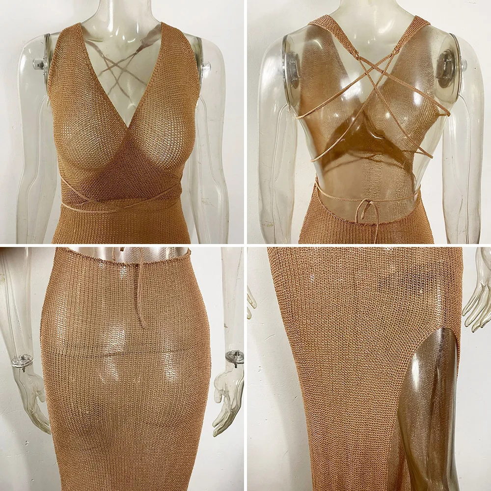 Женское вязаное пляжное платье макси GACVGA праздничное прозрачное сексуальное