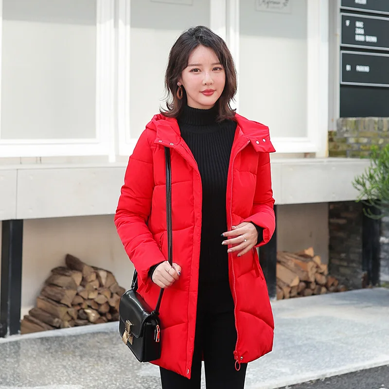 Женское пуховое пальто теплая тонкая куртка с капюшоном однотонная длинная на