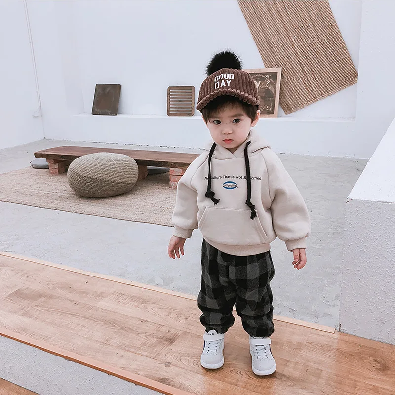 Корейский стиль новинка 2020 свитер с капюшоном для маленьких мальчиков принтом