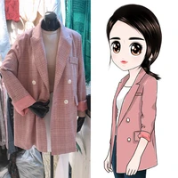 trailblazer small suit pink plaid chic suit jacket female 2019 spring and autumn new long paragraph wild loose jacket