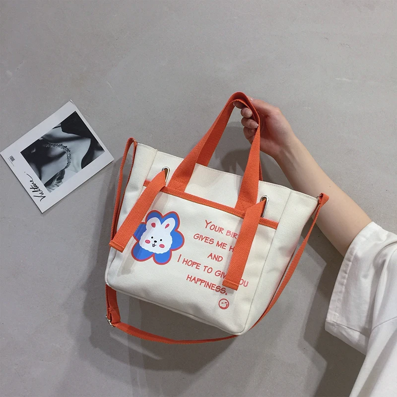 

Canvas Tote Bag Women Shopper Bag Luxury Designer Handbag 2021 Japanese Style Fashion Cartoon Bunny Kawaii Bucket Crossbody Bags