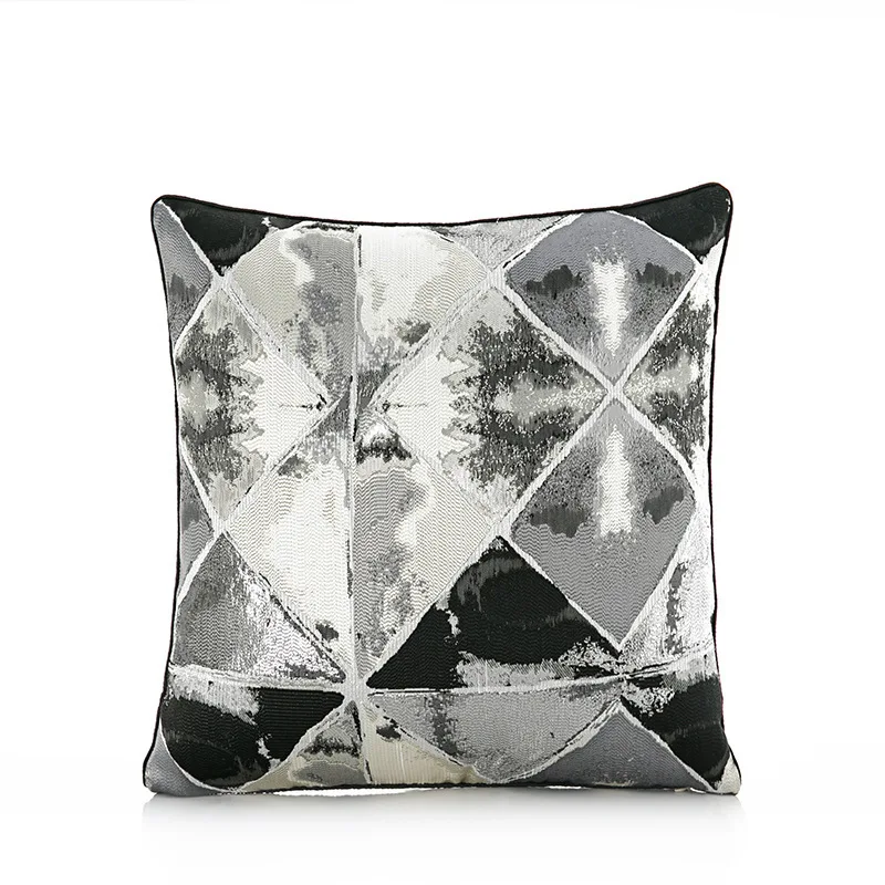 Light Luxury High quality Satin Jacquard Lumbar Pillowcase Pillow Case Sofa Bed Room Chair Cushion Cover 30x50 45*45 Home Decor - Цвет: Big plaid black