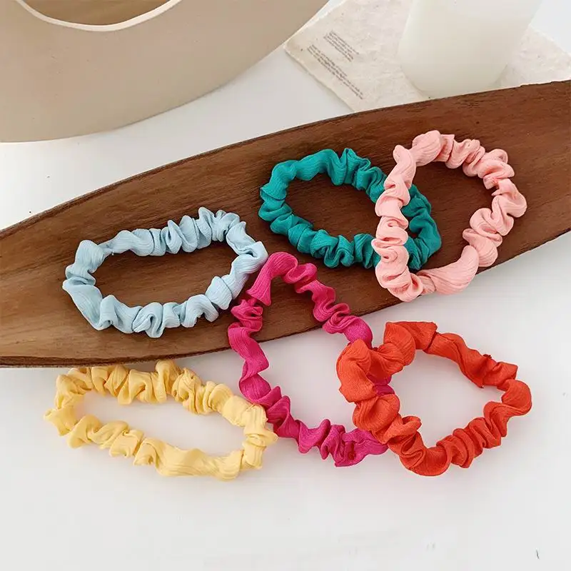 Женские эластичные резинки для волос Однотонные морщин в Корейском стиле 6