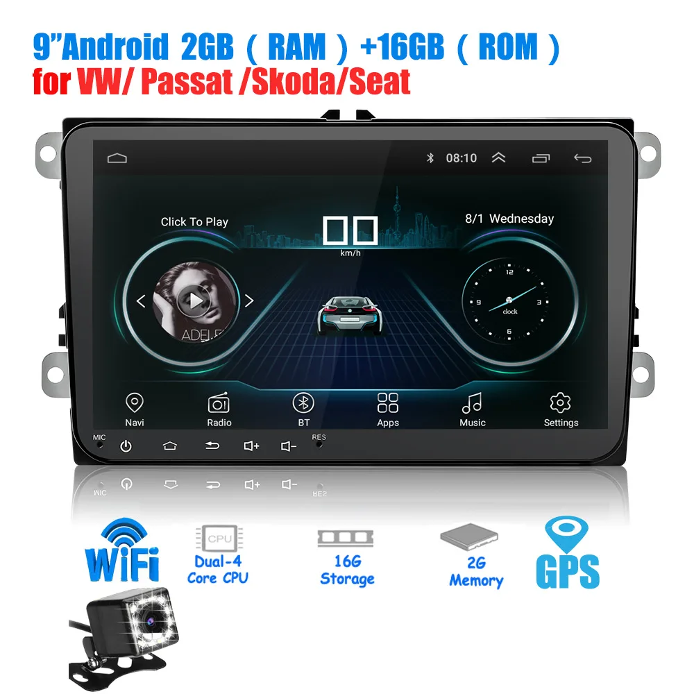 with 12 led 9 дюймов Android 8,1 двойной 2Din автомобиля радио gps авто 2 Din USB для Volkswagen/Passat/Гольф/Skoda/сиденье Wi Fi bluetooth 2din - Цвет: with 12 led