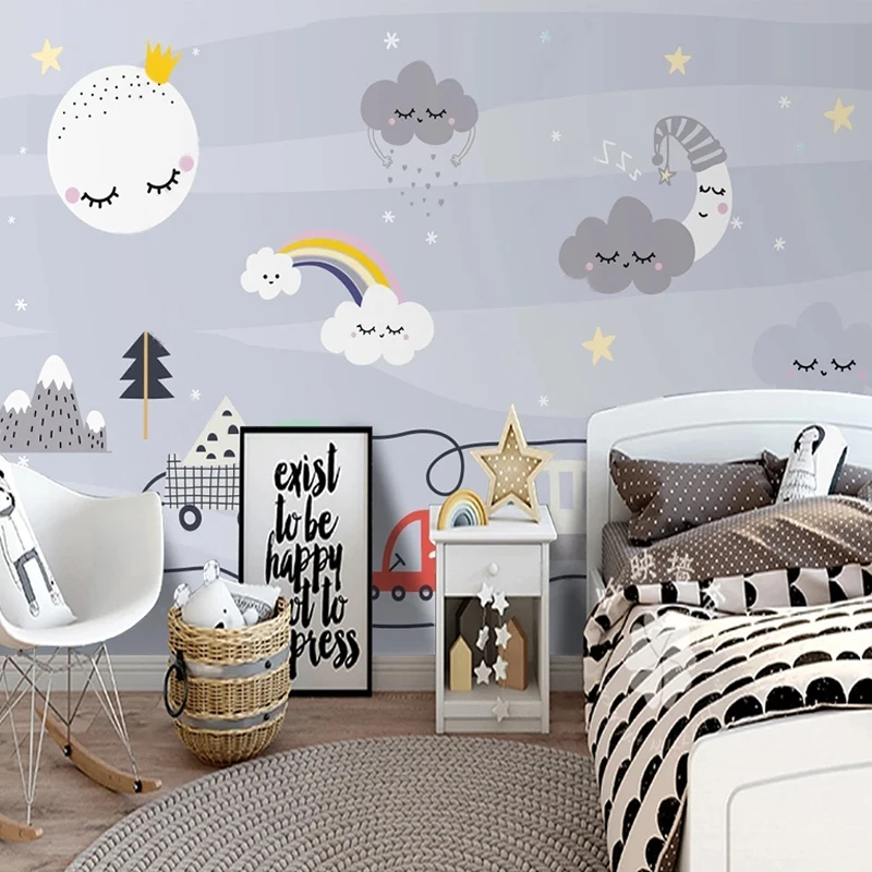 

Custom Papel De Parede 3D Wallpaper Modern Cartoon Nordic Sky Rainbow Children's Room Mural Background For Bedroom Walls Fresco