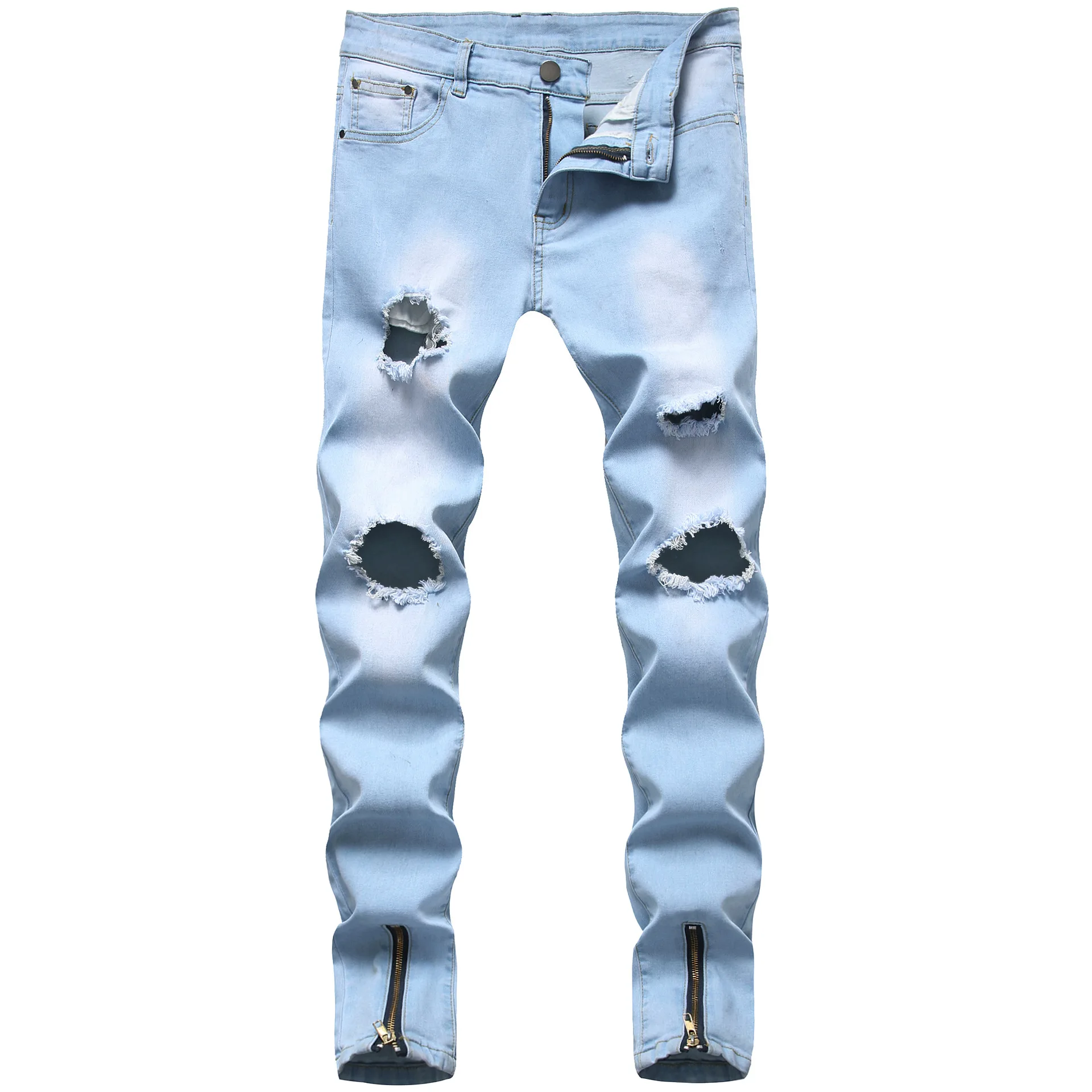 

Wimilous Mens Jeans Trendy Knee Holes Zipper Small Feet Pants