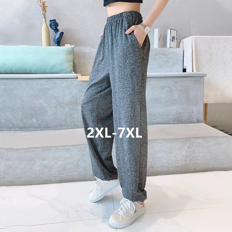 2XL-7XL брюки женские New Plus Fat Large Size Home Wear Wide Leg Sleep Trousers Spring Autumn Cotton Pants Female Pijama Mujer