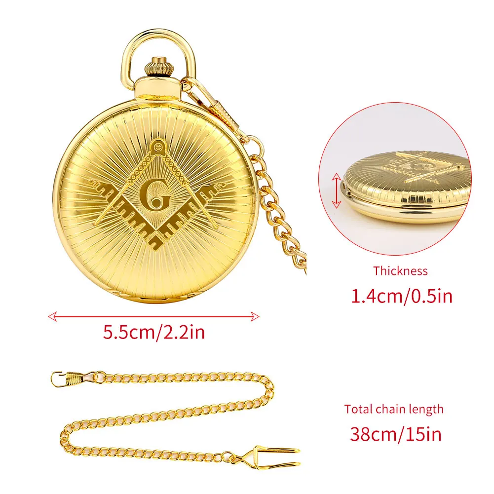 Vintage Big Pocket Watch Souvenir Masonic G Design Gold Quartz Bracelet Clock Pendant Masonic Pocket Watch Chain Necklace