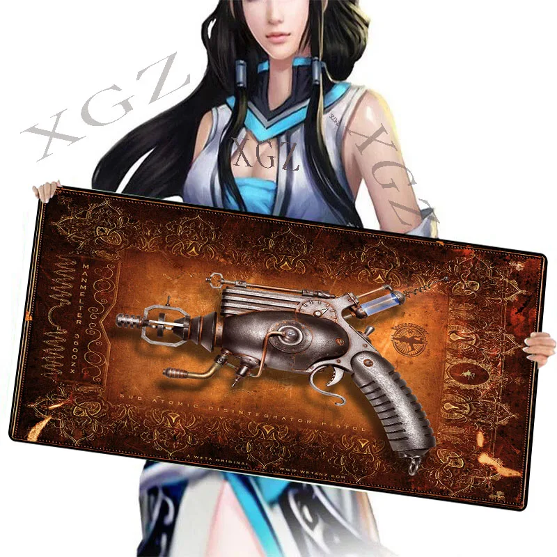 

XGZ Large Mouse Pad Black Exquisite Stitching Retro Cool Gun PC Laptop Desk Mat Rubber Non-slip Custom Personalized Carpet Xxl