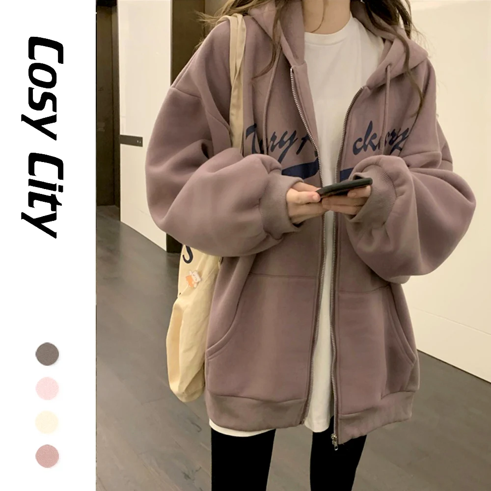 

Zip Up Hoodies Women Sweatshirt With Hood Zipper Sweater Winter Plush Blouse Female Fleece Jacket Autumn Long Sleeve Streetwear