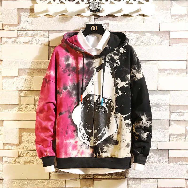 2020 Men's Hoodies Men Tie Dye Hip Hop Sweatshirt Male Japanese Street wear Color Contrast Hoodie Men Sweatshirt