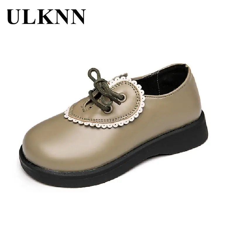 

ULKNN New Children Leather Shoes Bbay Green Lace-up Shoes Kid's Patent Leather Soft Low-heeled Shoe For Kid's Size 26-36