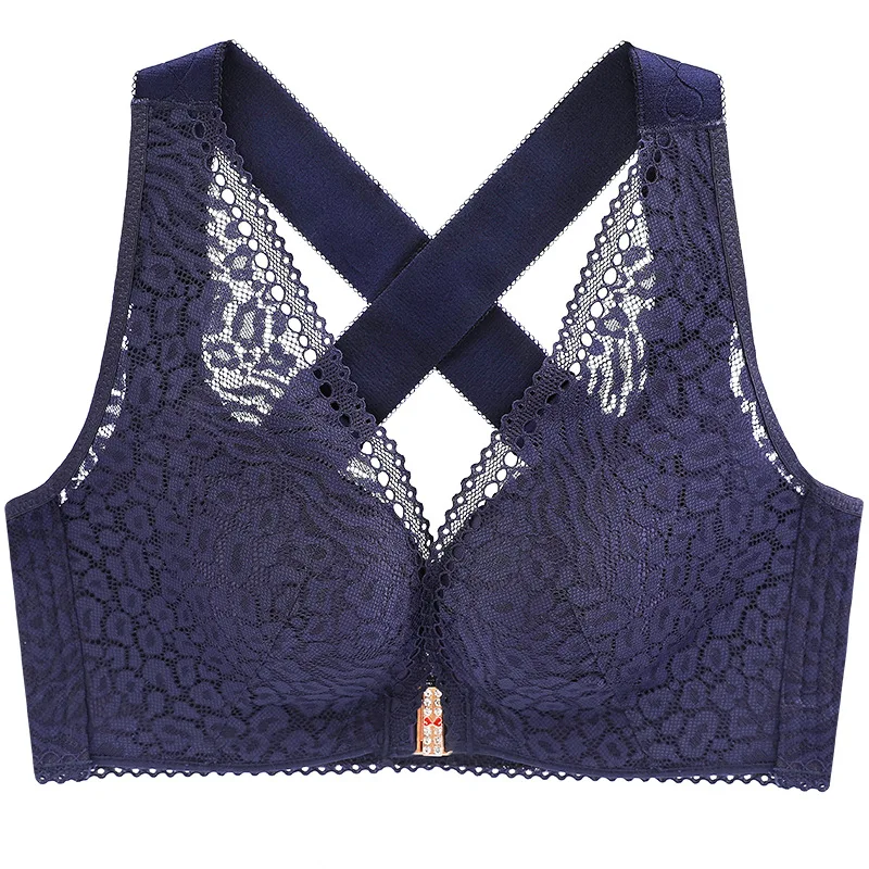 Большой размер кружевной бюстгальтер застежка спереди без косточек пуш-ап