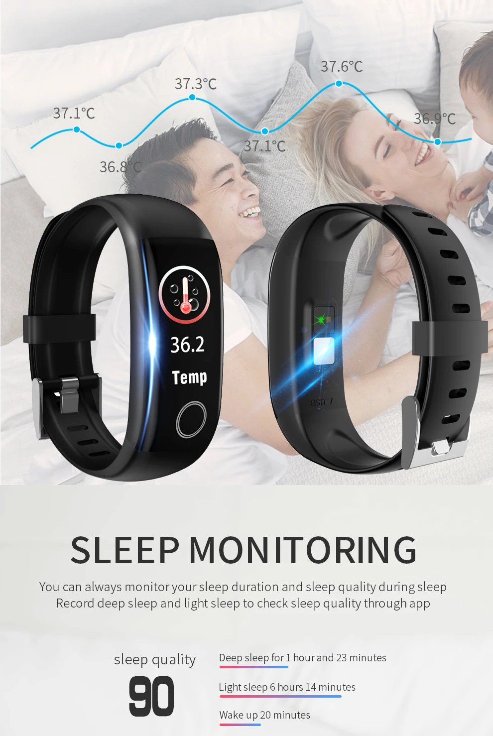 

Blood Pressure Heart Rate Multiple Exercise Modes Sleep Monitoring ip67 Android Watch MI 5 Smartband Body Temperature Band T10