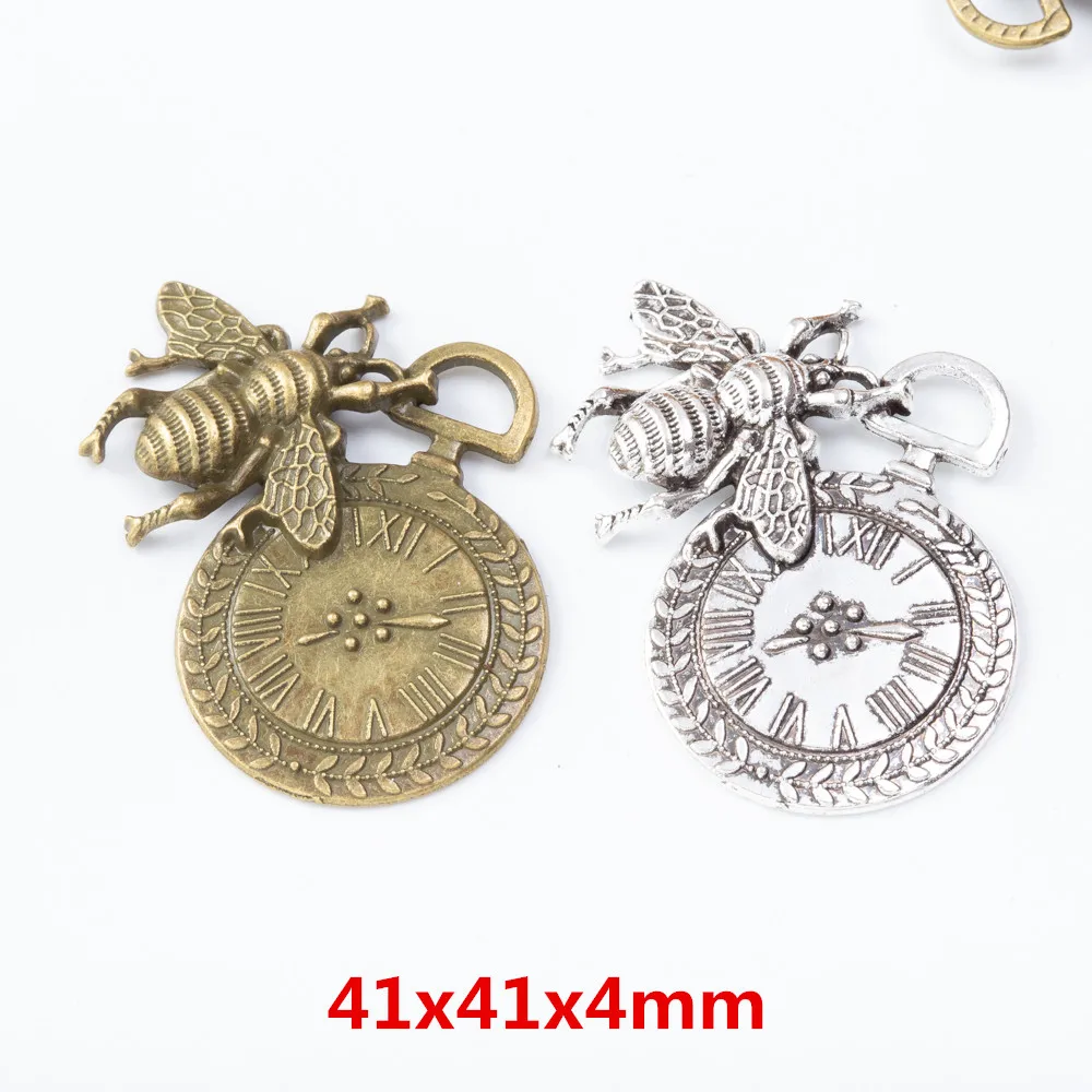 

7 pieces of retro metal zinc alloy Bee Clock pendant for DIY handmade jewelry necklace making 7662