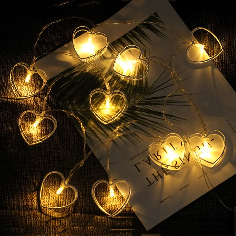 Wrought Iron Heart Love String Lights Battery Operated LED Garland Fairy New Year Christmas Home Decorations 2022 | Дом и сад