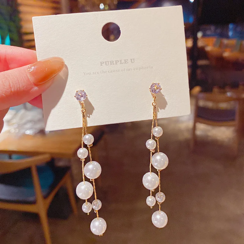 925 Silvers 2021 New Long Pearl Tassel Dangle Earrings Feminine Party Wholesale Fashion Jewellery Drop Shipping