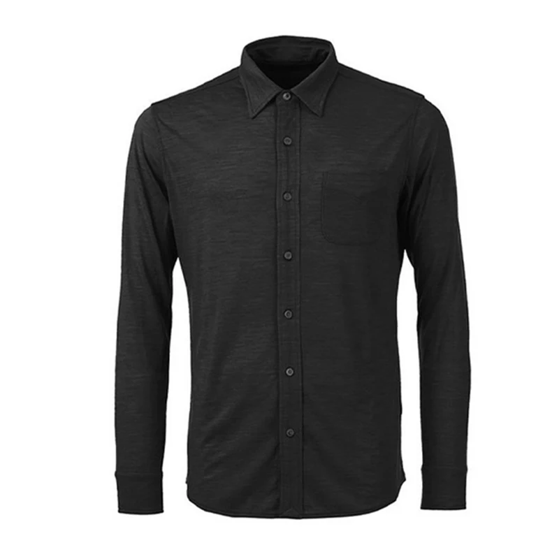 Мужская Уличная Повседневная рубашка из 100% мериносовой шерсти с длинным рукавом
