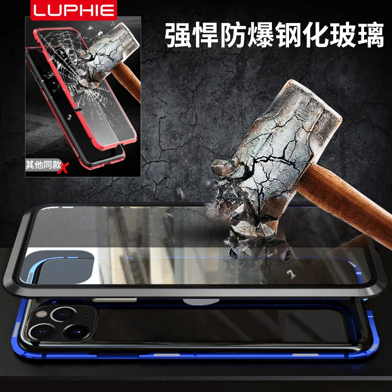 Двойной чехол из закаленного стекла для iPhone 11 Pro Max чехол с металлической рамкой Магнитный противоударный чехол для iPhone 11 Pro Max Shell