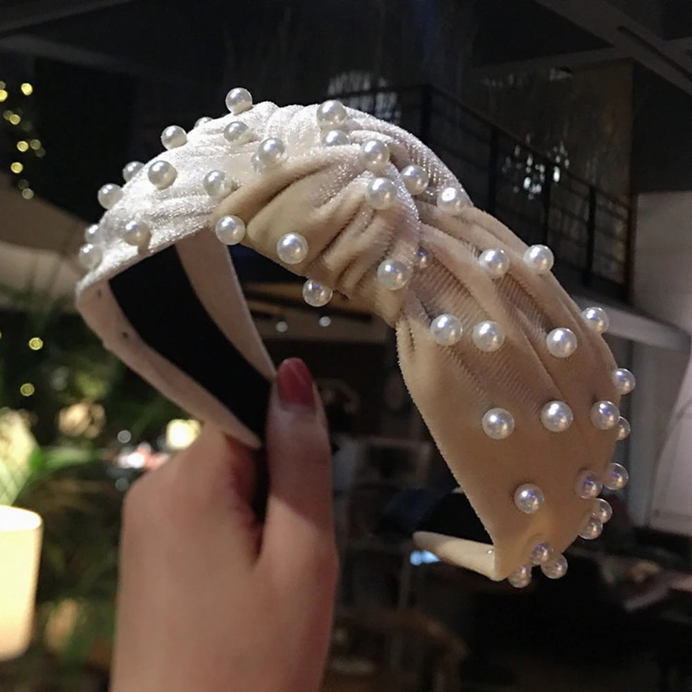 Бархатная Жемчужная Повязка для волос повязка на голову с бантом макияжа женский