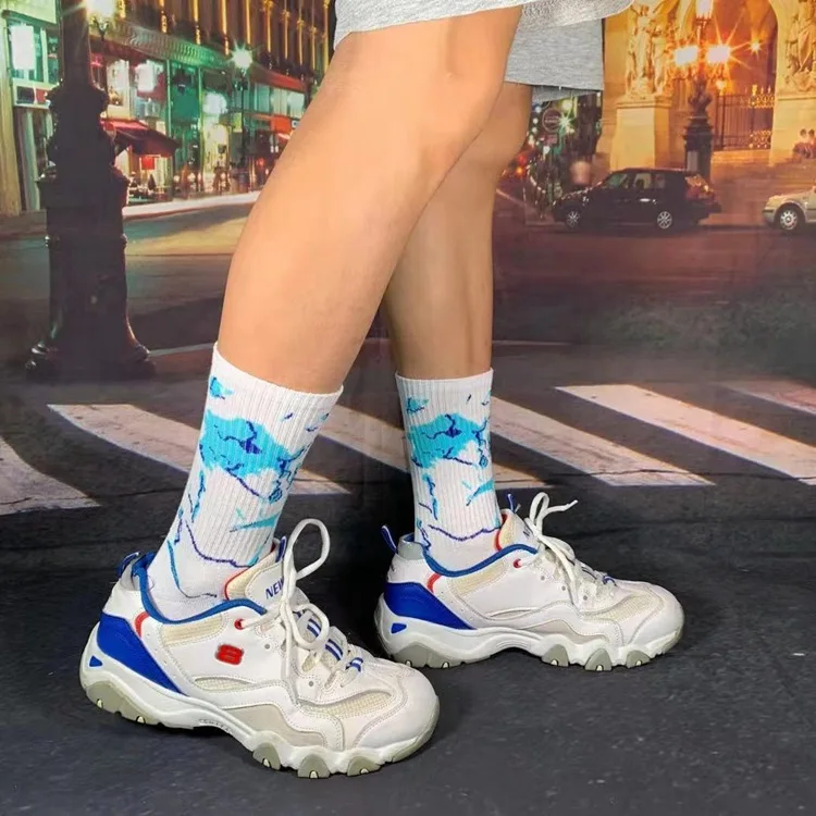 4 pairs of tie-dye men's socks Korean fashion Harajuku street sports basketball trend socks personality riding woman socks
