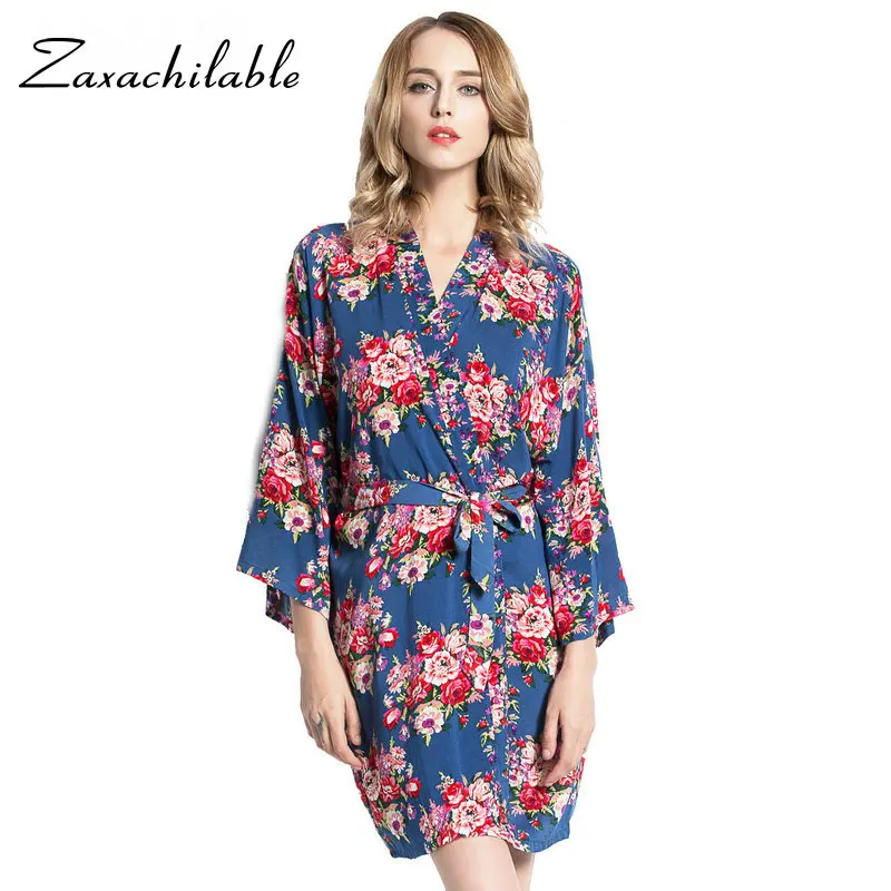 Женское свадебное платье-кимоно из хлопка атласное шелковое платье с цветочным