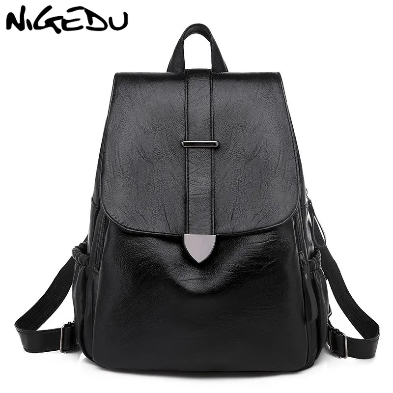 

Женские рюкзаки большой емкости из мягкой искусственной кожи, школьные ранцы для девочек-подростков, женская сумка на плечо, черная женская...