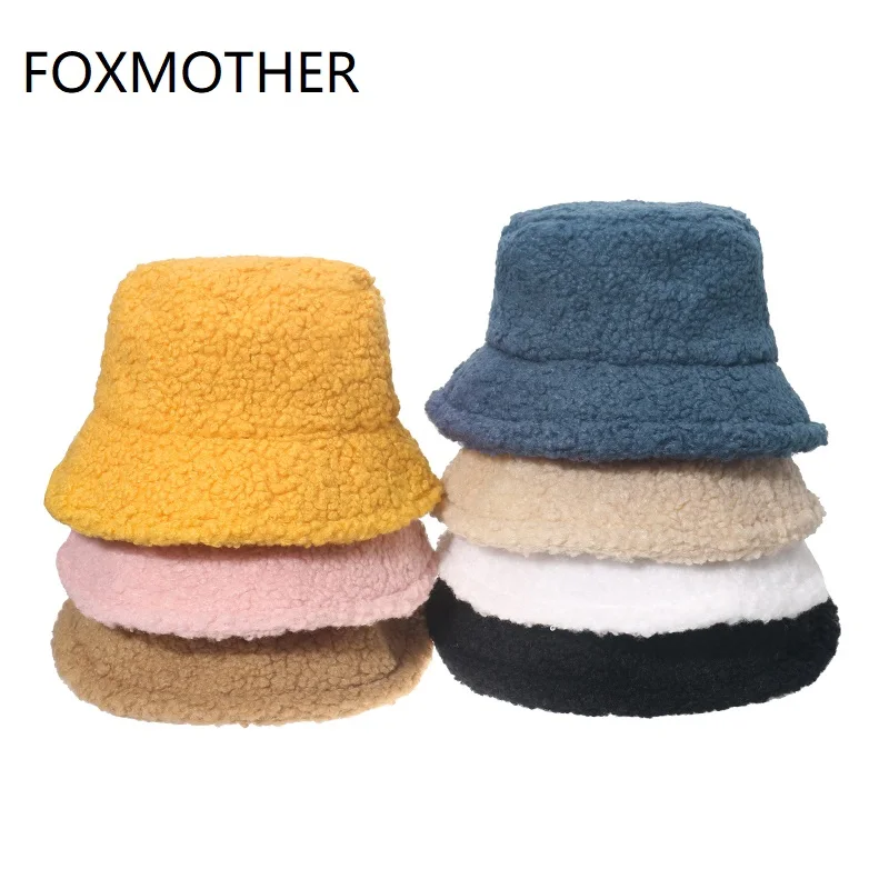 Панама FOXMOTHER Мужская/женская зимняя уличная, теплая плотная Панама Боб из ягненка, однотонная черная, белая, пушистая Панама, шапка рыбака