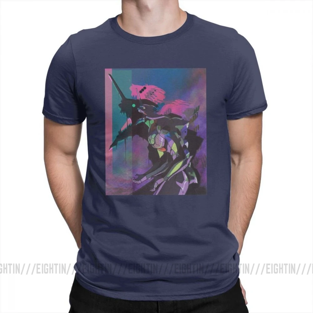 Evangelion Vapor единица 01 Повседневная футболка мужская одежда с короткими рукавами белая футболка из хлопка с круглым вырезом - Цвет: Тёмно-синий