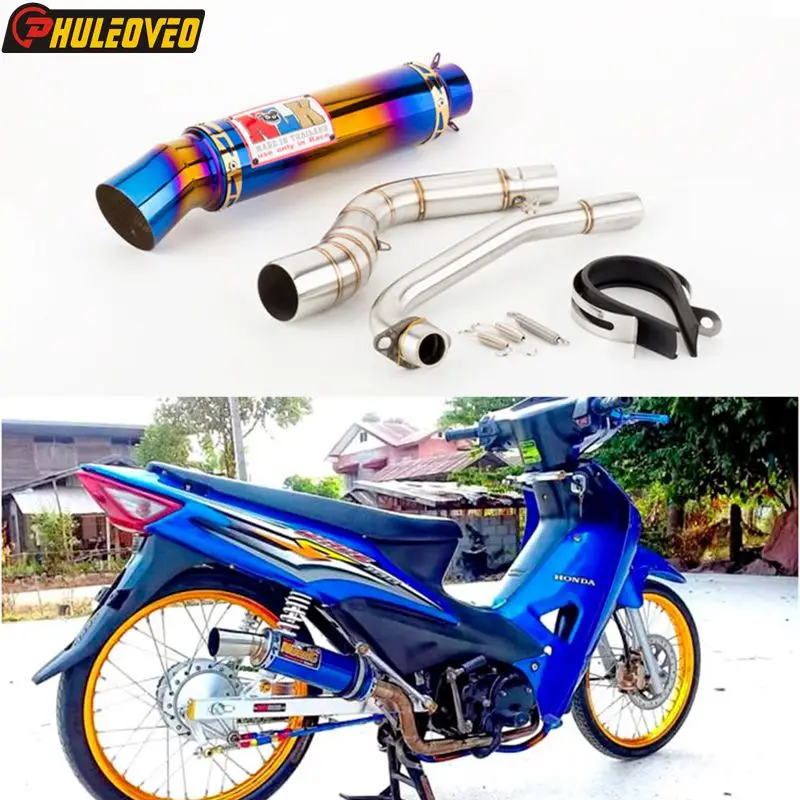 

For Honda WAVE 100 Motorcycle Exhaust Full System Header Pipe Manifold Collecter Link Pipe+Muffler Silencer Escape for WAVE100