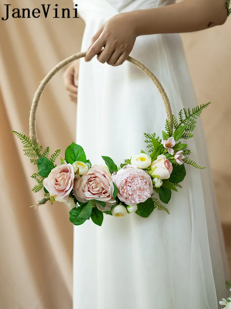 JaneVini румяна Розовый пион букет невесты искусственные розы корзина Круглый