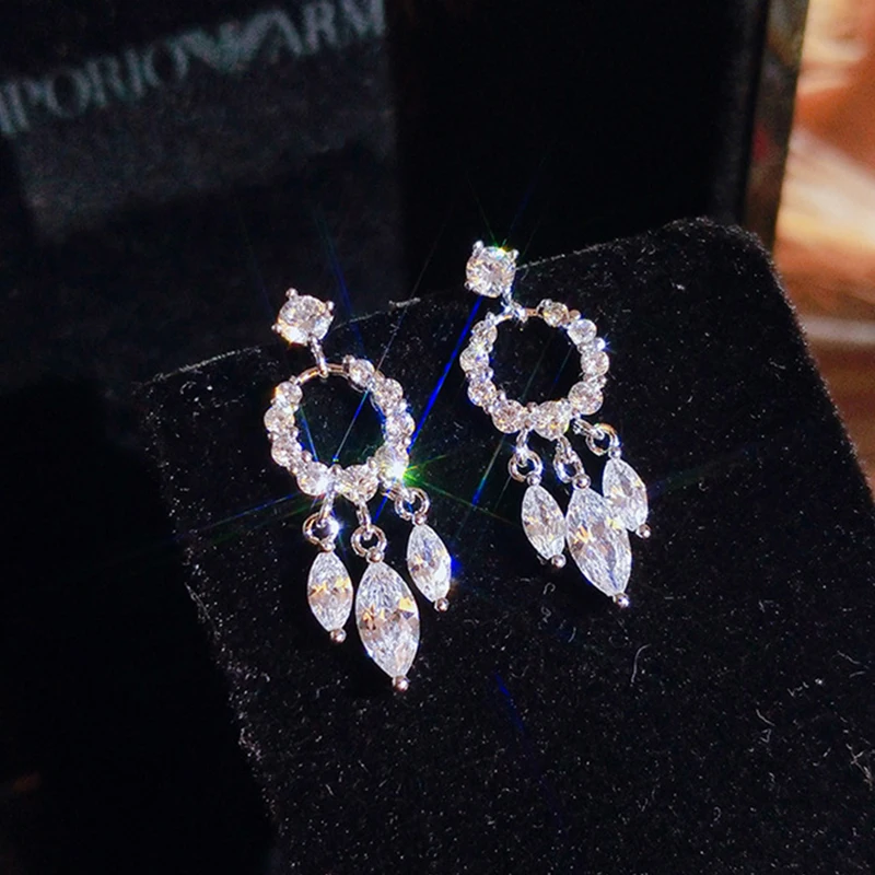 

Trendy Elegant Senior Water Drop Line Tassel Earrings for Women Jewelry AAA Zirconia S925 Needle Dangle Wedding Party Gift Hot