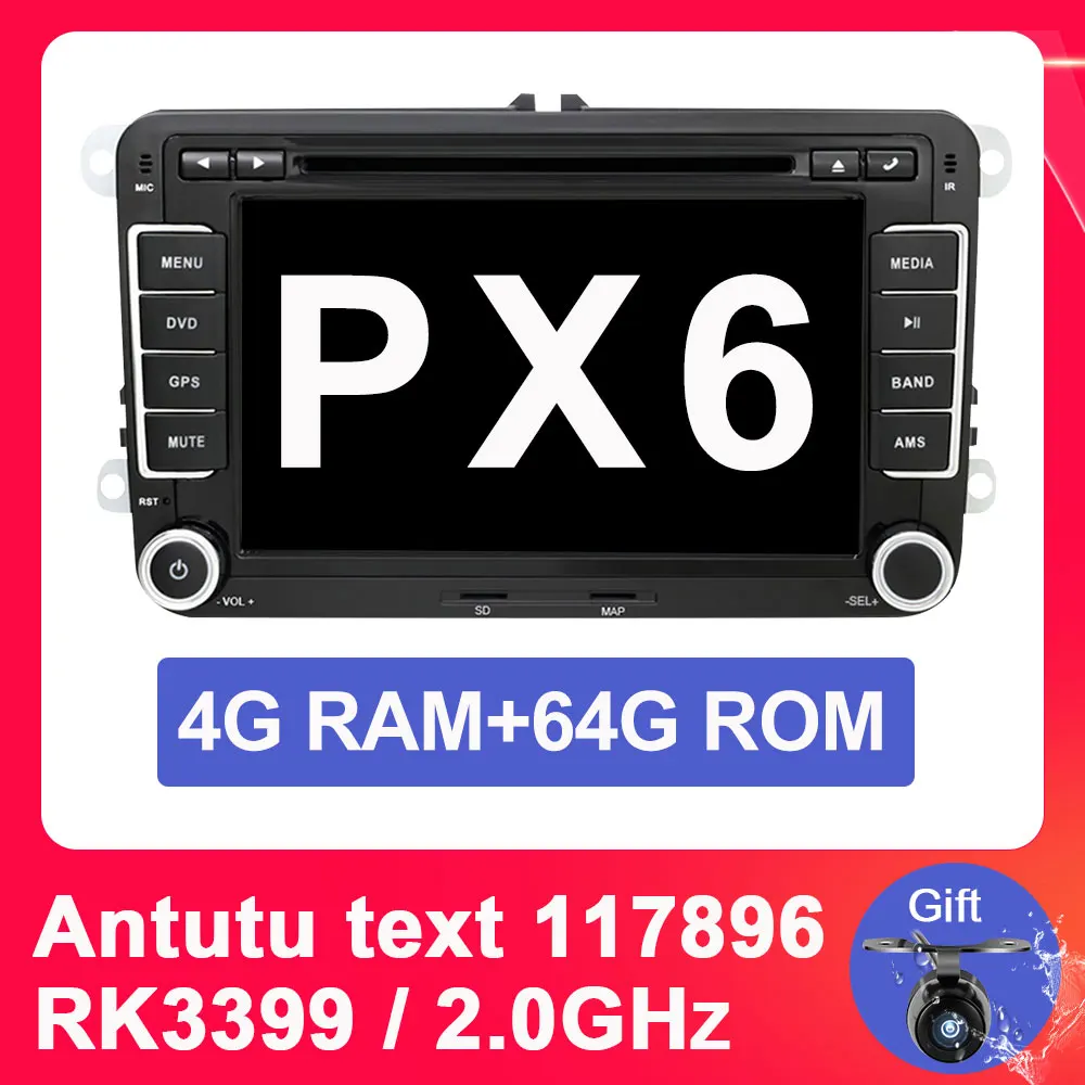 PX6 4G 64G Eunavi 2 Din 4G 64G ips Android 9,0 автомобильный dvd Радио стерео для VW GOLF 6 Polo Bora JETTA B6 PASSAT Tiguan SKODA OCTAVIA хедунт ПК - Цвет: PX6 4G 64G