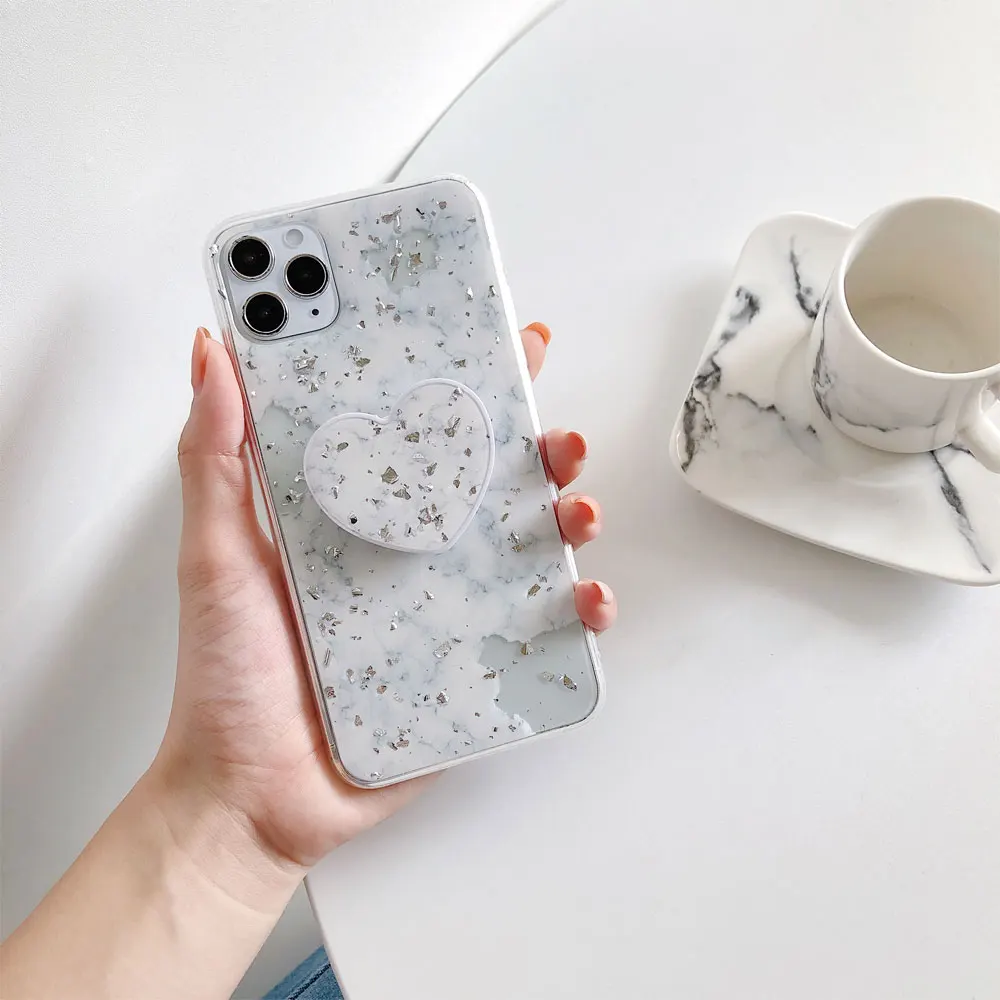 Sinocom Handa Marble Phone Case For iPhone 12 Cover XR XS MAX 7 8Plus 6s plus SE2020 Grip Stand Holder For coque iphone 11 funda