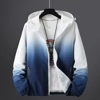 2021 new mens spring and autumn hooded jacket fashion gradient color windbreaker waterproof casual jacket zipper jacket m 5xl