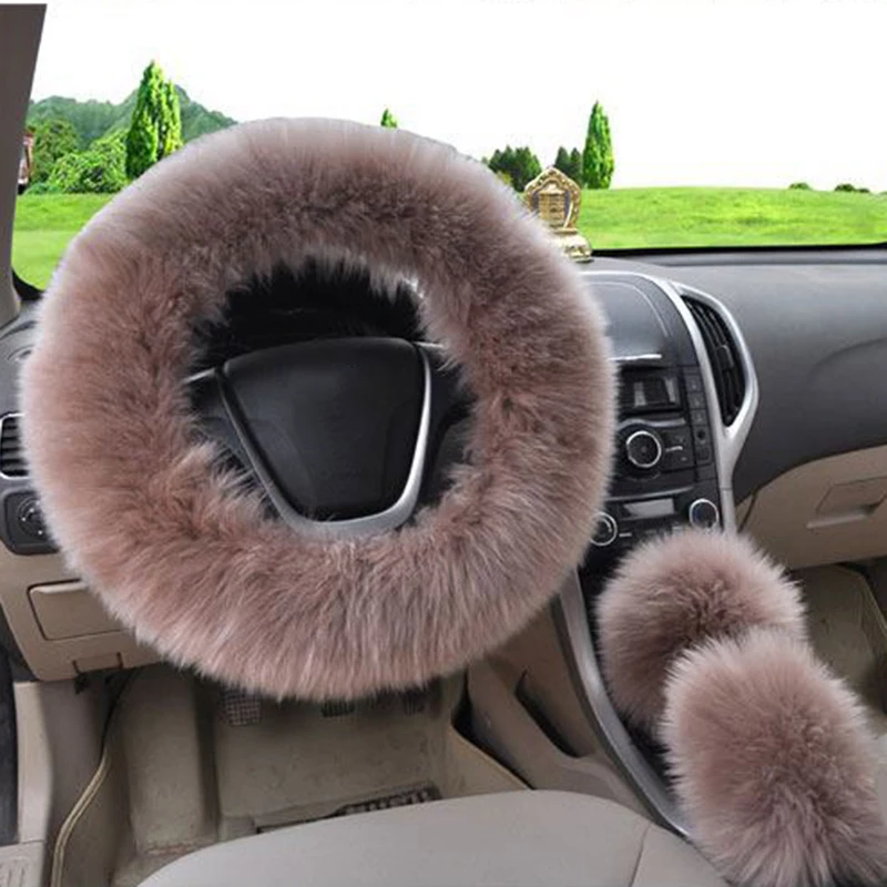 

3 PCS/set Car Steering Wheel Cover Handbrake Cover Gear Shift Cover Faux Fur Protection Cover Universal Car Interior Accessories